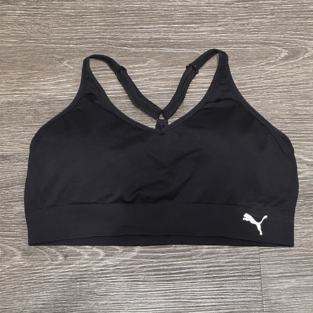 Puma Women's Black Sports Bra with White Logo